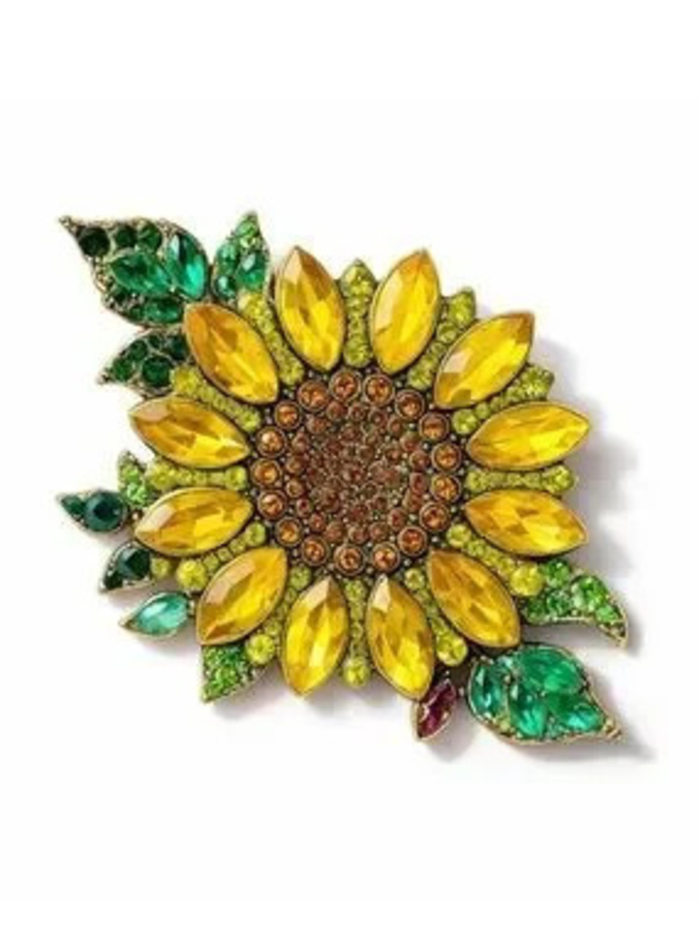 Yellow and Green Gemstone Sunflower Brooch ??
